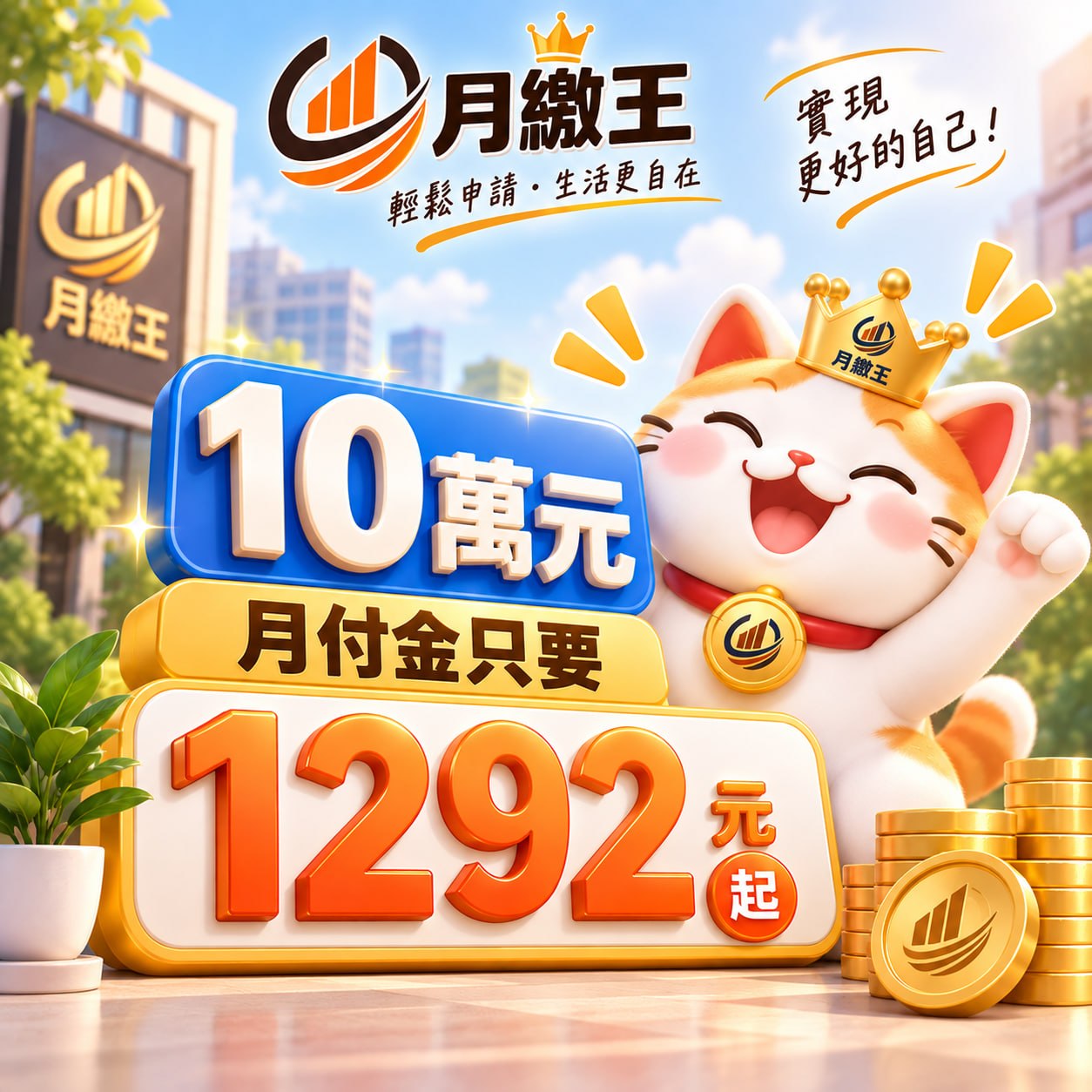 月繳王 10萬元月付金只要 1292 元起